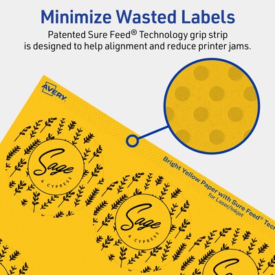 Avery Laser/Inkjet Round Multipurpose Labels, 2.5" Dia., Bright Yellow, 720/Box (94502)