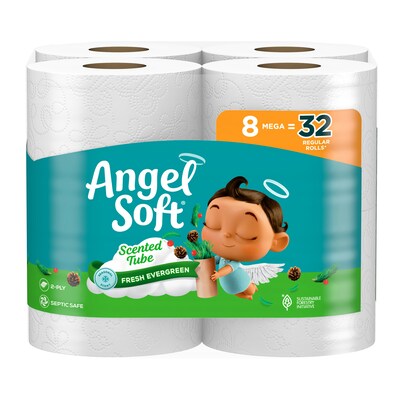 Angel Soft Mega Toilet Paper, Fresh Evergreen Scent, 2-ply, 8 Rolls/Pack (79461)