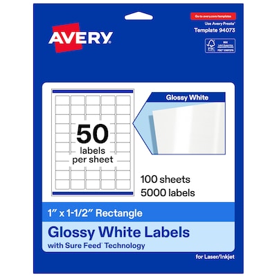Avery Rectangle Laser/Inkjet Multipurpose Labels, White, 50 Labels/Sheet, 100 Sheets/Pack (19479311218)