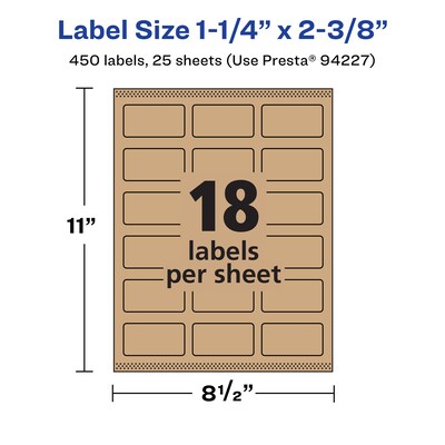 Avery Laser/Inkjet Rectangle Multipurpose Labels, 1-1/4" x 2-3/8", Kraft Brown, 450 Labels/Pack ( 94227)