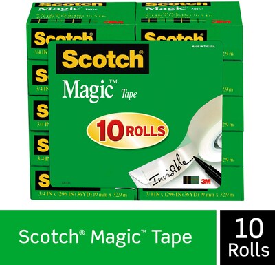 Scotch Magic Tape with 3/4 Core, 3/4 x 1,296, 10 pk