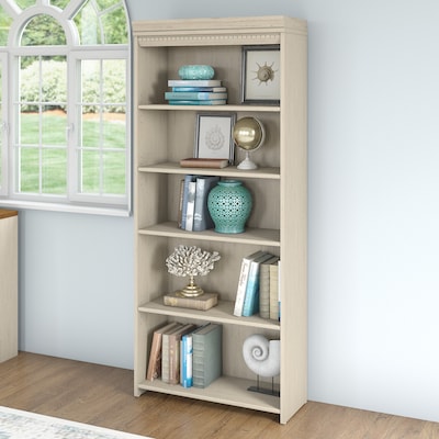 Bush Furniture Fairview Collection 69"H 5-Shelf Bookcase with Adjustable Shelves, Antique White Laminated Wood (WC53265-03)