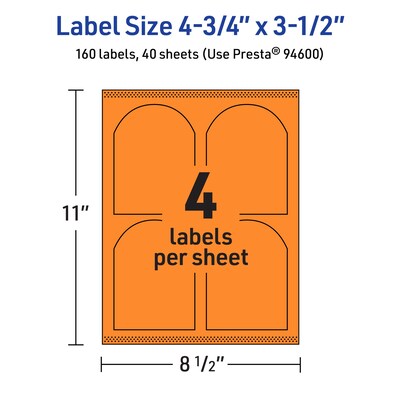 Avery Decorative Edge Multipurpose Labels, 4.75" x 3.5", Bright Orange, 160/Pack (94600)