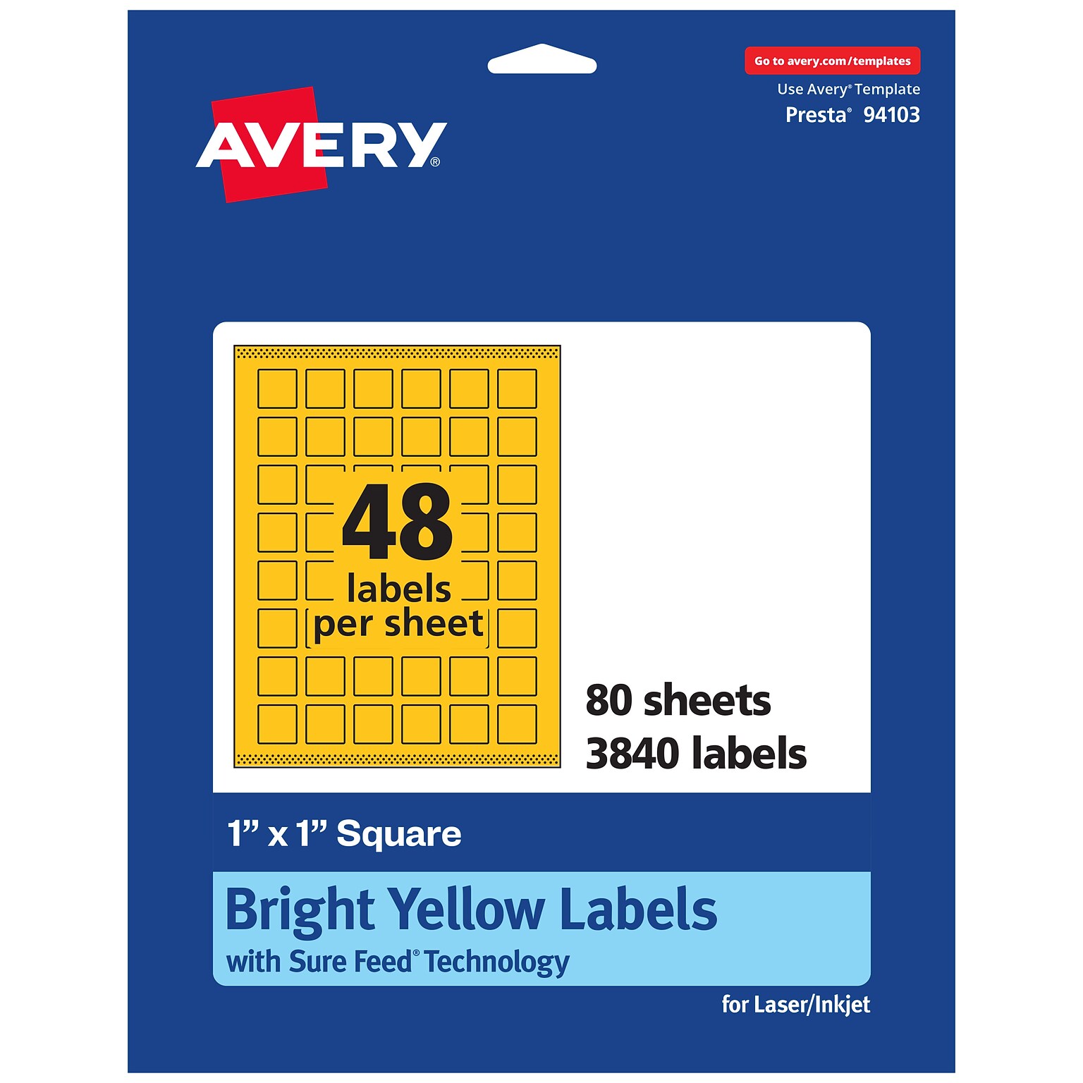 Avery Laser/Inkjet Square Multipurpose Labels, 1 x 1, Bright Yellow, 3840/Box (94103)
