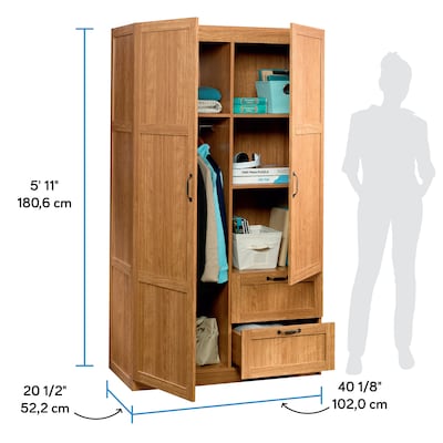 Sauder Select 71"H Storage Armoire with 4 Shelves, 2-Drawers, Highland Oak (420063)