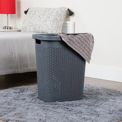 Mind Reader Plastic Laundry Hamper with Lid, Gray (50HAMP-GRY)