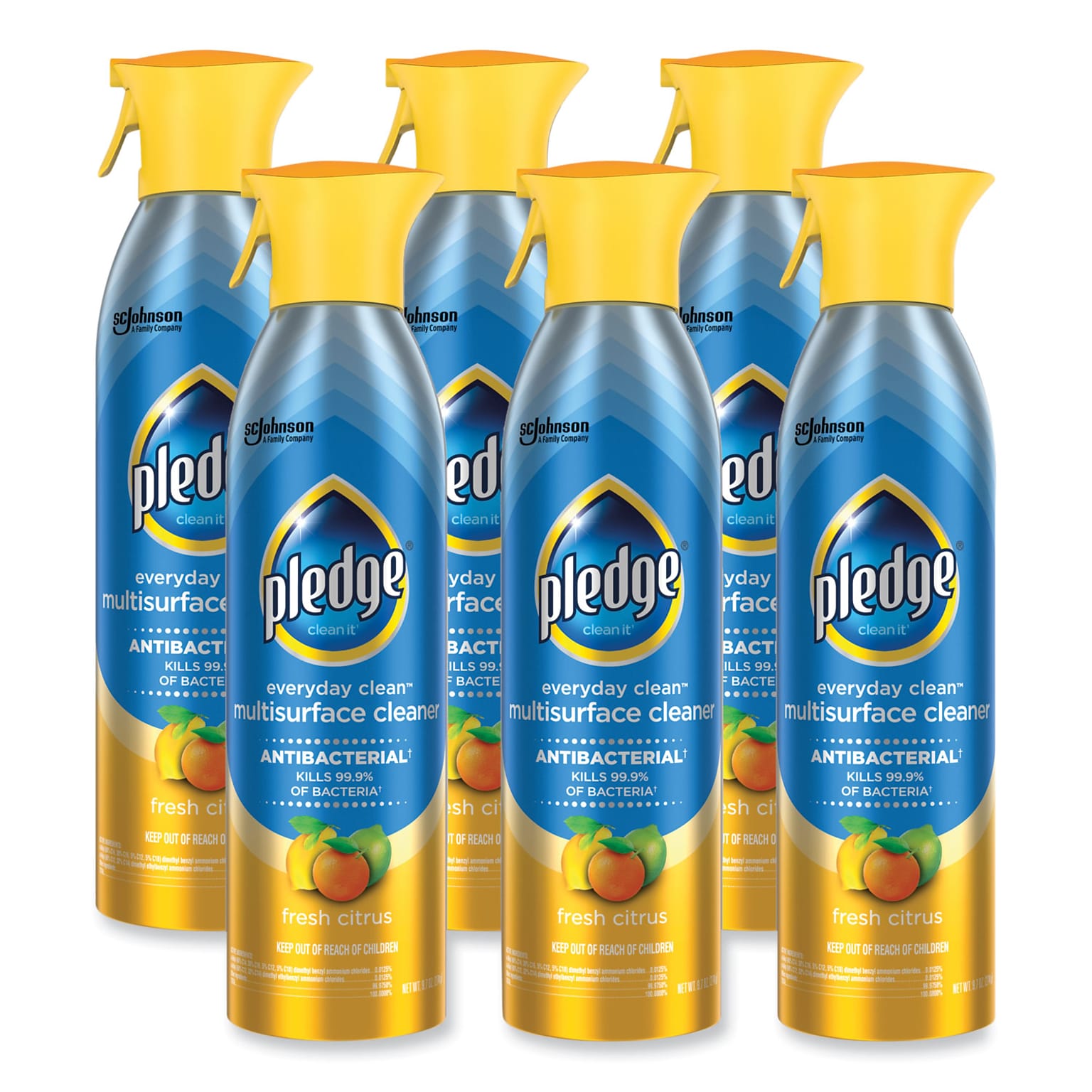 Pledge Clean-It Antibacterial All-Purpose Cleaners, Fresh Citrus Scent, 9.7 oz., 6/Carton (336276CT)