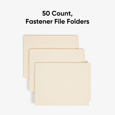 Smead Reinforced End-Tab Fastener Folders with Divider, 2-Fasteners, Letter Size, Manila, 50/Box (34220)