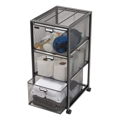 Mind Reader 3-Drawer Mobile Organizer Storage Cart with Wheels, Metal, Black (3TWHEEL-BLK)