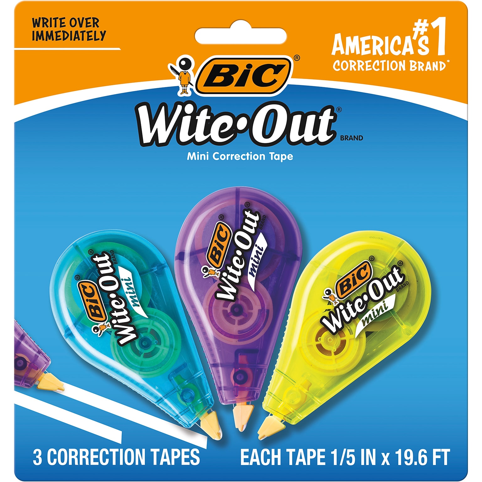 BIC Wite-Out Mini Correction Tape, White, 3/Pack (WOTMP31-WHI)