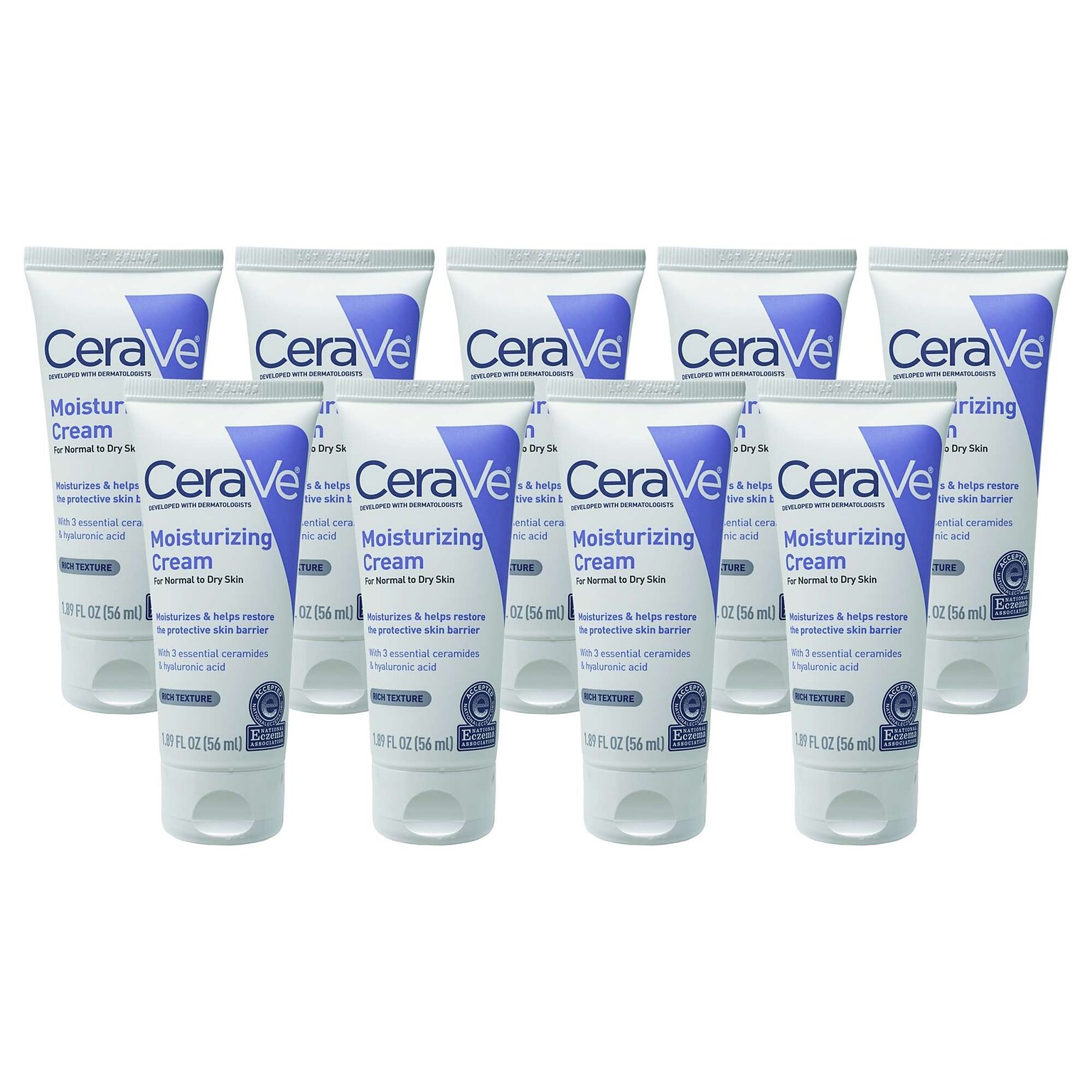 CeraVe Moisturizing Cream, 1.89 oz Trial Size Bottle, 9 Bottles/Bag, 12 Bags/Carton