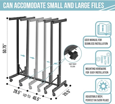 AdirOffice Expandable Blueprint Mobile Plan Center Large File Storage Hanging Rack, Black (615-BLK-KIT1)