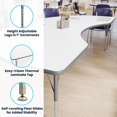 Flash Furniture Wren Kidney Activity Table, 96" x 48", Height Adjustable, White Top/Silver Frame (XUA4896KDWHTA)