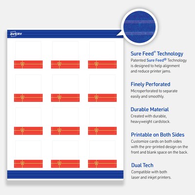 Avery Gold-Red Gift Matte Blank Card, White, 120/Pack (S00-FG6)