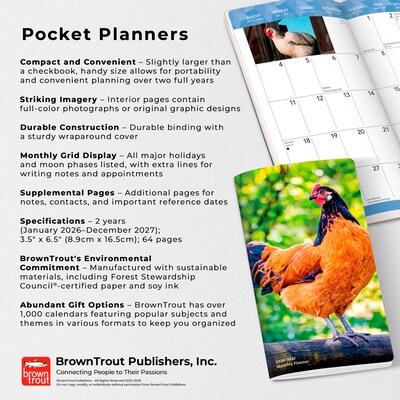 2026-2027 BrownTrout Chickens 3.5" x 6.5" Monthly Planner (9798330702886)