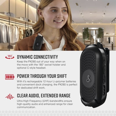 Cobra Compact 2-Way Handheld Business Radio with Dual-Dock Charger and Headset, Black, 6/Pack (PX280)