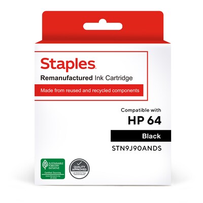 Staples Remanufactured Black Standard Yield Ink Cartridge Replacement for HP 64 (TRN9J90ANDS/STN9J90ANDS)