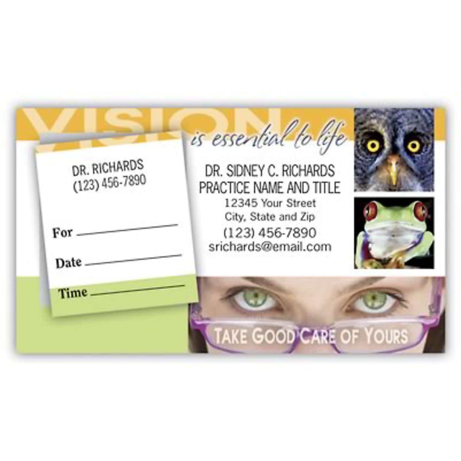 Custom Full Color Sticker Appt. Cards, Middle Rectangle, Flat Print, Horizontal, 1-Sided