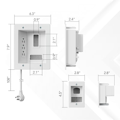 Mount-It! In-Wall Cable Management Kit with 3 Recessed Power Outlets and Power Input Module, White (MI-7288)