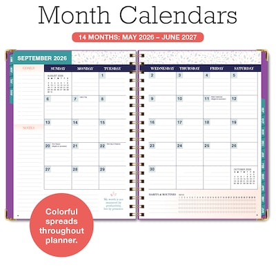 2026-2027 Excello Brands 8.5" x 11" Academic Weekly & Monthly Family Planner, Paperboard Cover, Rainbow Floral (FAM-AY26-0053)