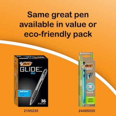 BIC Glide Bold Black Ballpoint Pens, Bold Point (1.6mm), 12-Count