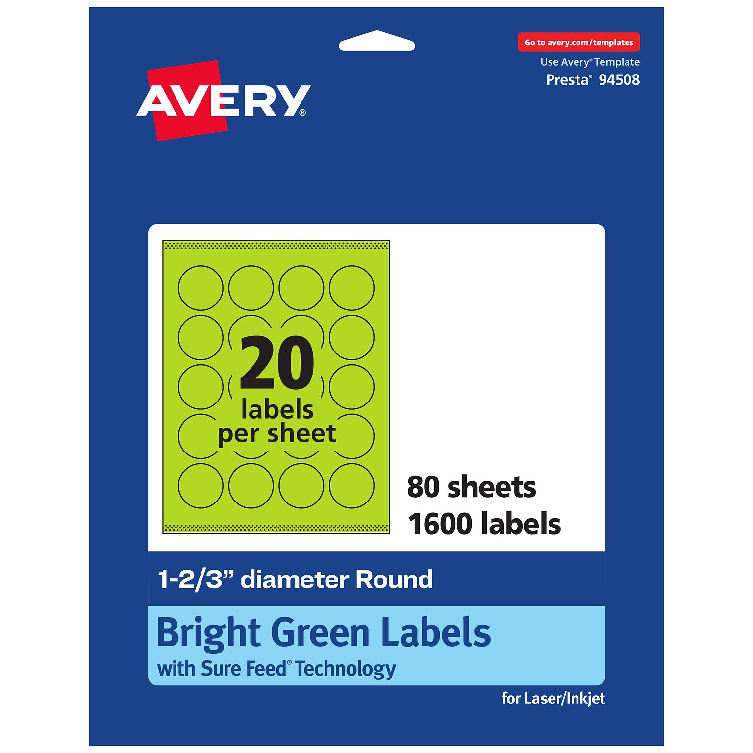 Avery Circle Multipurpose Labels, 1-2/3 Dia., Bright Green, 1600/Box (94508)