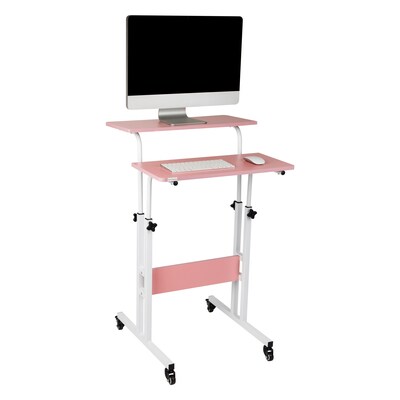 Mind Reader 22"W Portable Standing Desk Adjustable Height, Pink (SDROLL-PNK)