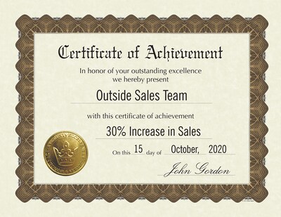 Masterpiece Stock Achievement Certificates, 8.5 x 11, Ivory, 6/Pack (930100)