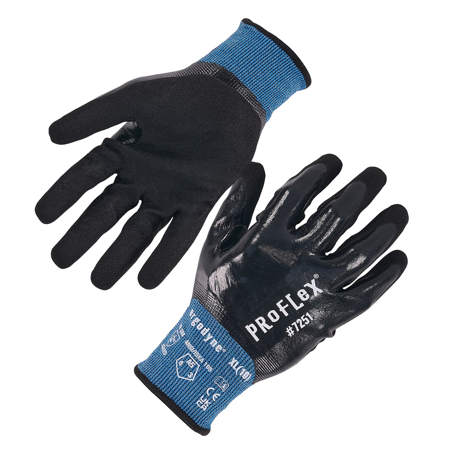 ProFlex 7251 Cut-Resistant Water-Resistant Fully Coated Nitrile Gloves, Large, 21 Gauge, A5 Cut Level, Black, Pair (10444)