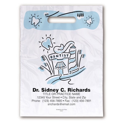 Medical Arts Press® Dental Personalized 2-Color Supply Bags; 7-1/2x9, Dentist Office Cartoon, 100 B