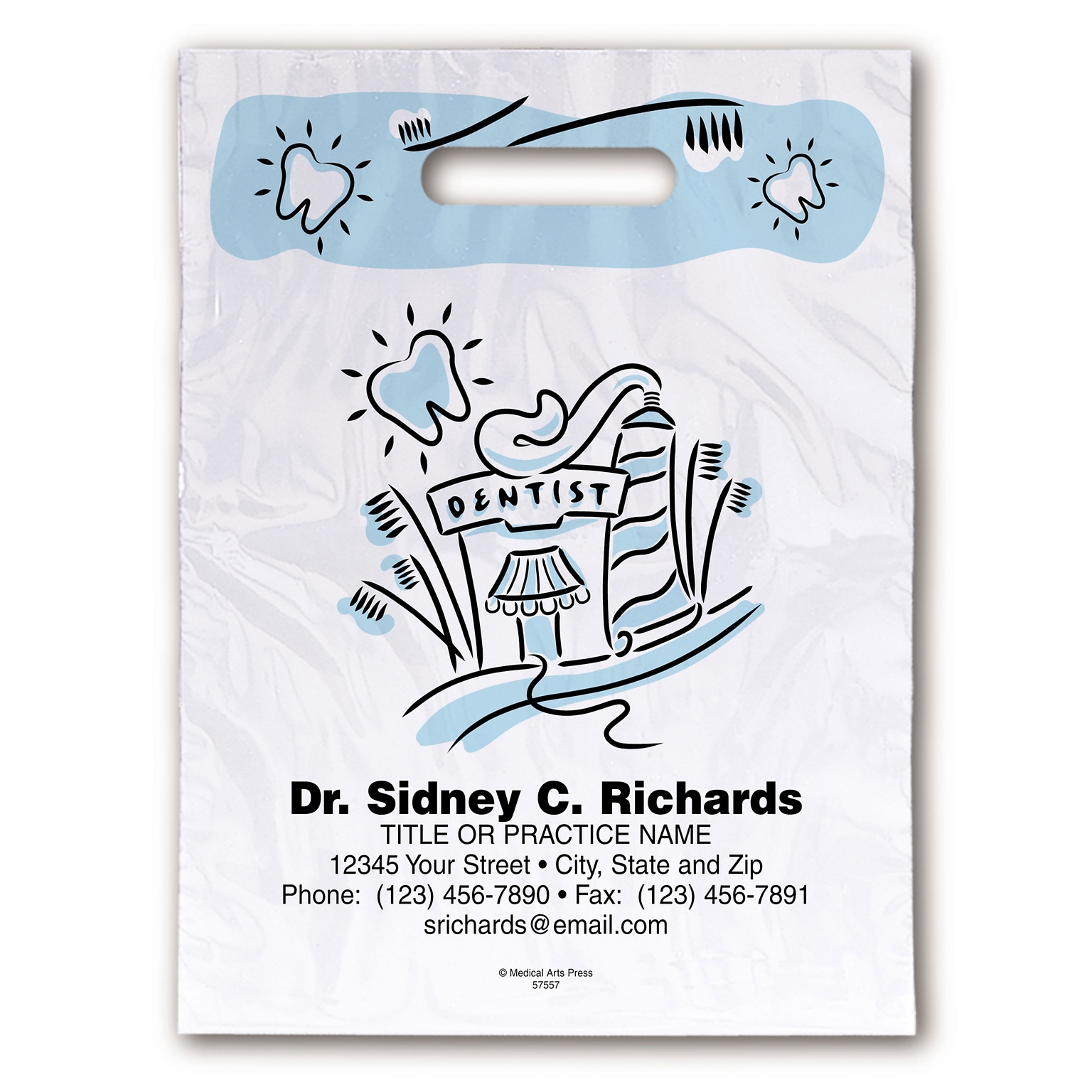 Medical Arts Press® Dental Personalized 2-Color Supply Bags; 7-1/2x9, Dentist Office Cartoon, 100 Bags, (57557)