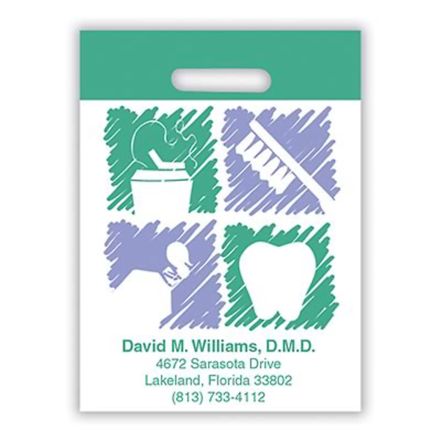 Medical Arts Press® Dental Personalized Large 2-Color Supply Bags; 9 x 13, Purple/Green, Dental Graphics, 100 Bags, (53779)