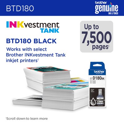 Brother BTD180 Black High Yield Ink Cartridge Refill, Prints Up to 7,500 Pages