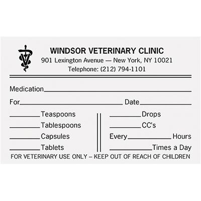 Imprinted Veterinary Dispensing Labels w/Logo; Printed Directions, White, 2-3/4Hx1-3/4W, 1000 Labels