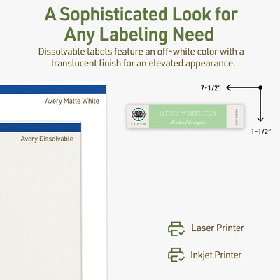 Avery Dissolvable Rectangle Multipurpose Labels, 1.5" x 7.5", Off-white, 125/Pack (94231)