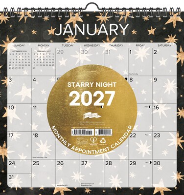 2027 Willow Creek Starry Night 12 x 12 Monthly Wall Calendar, Assorted Colors (65600)