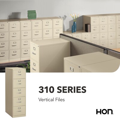 HON 310 Series 5-Drawer Vertical File Cabinet, Legal Size, Lockable, 60"H x 18.25"W x 26.5"D, Putty (HON315CPL)