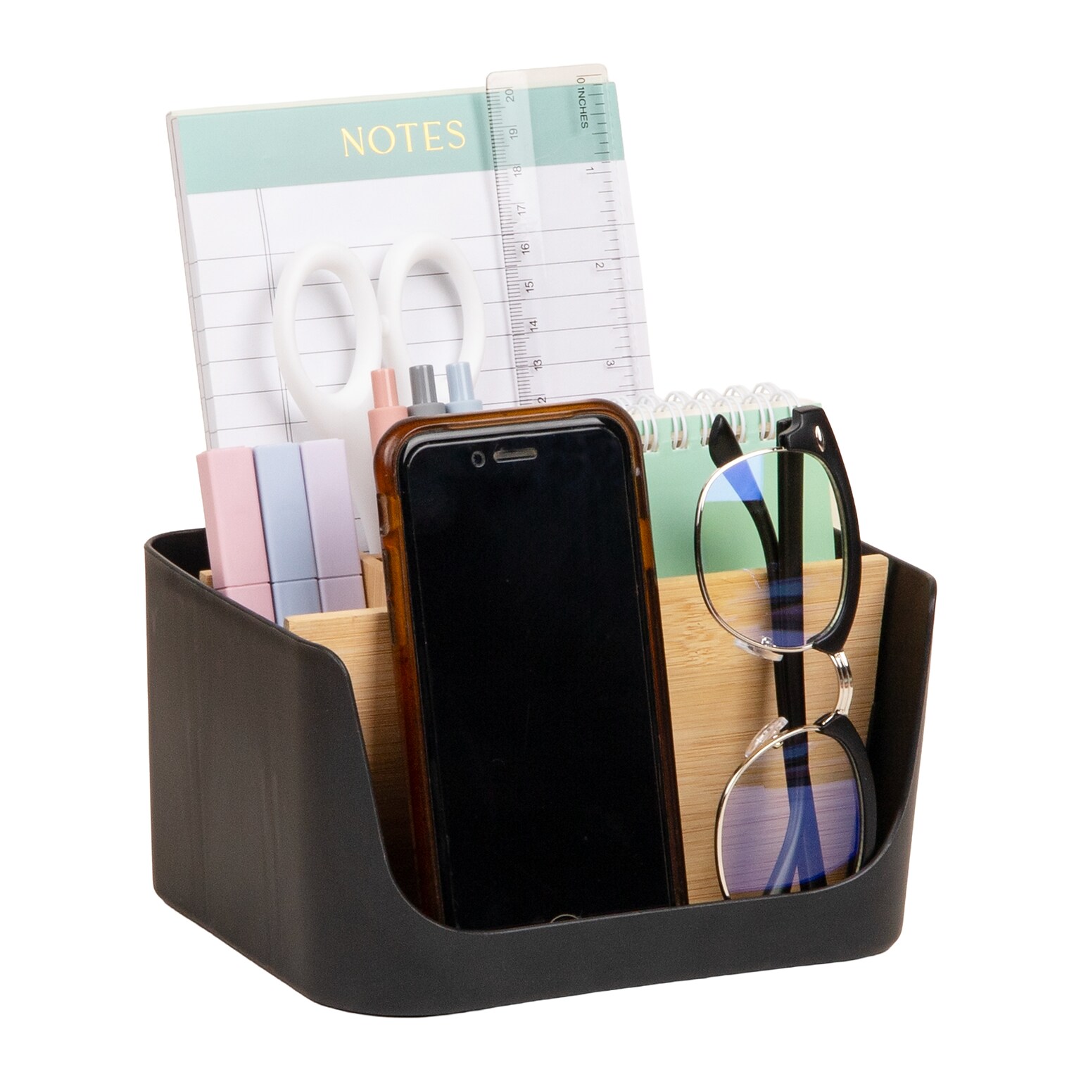 Mind Reader 5-Compartment Plastic Desk Organizer, Black (SLORG-BLK)