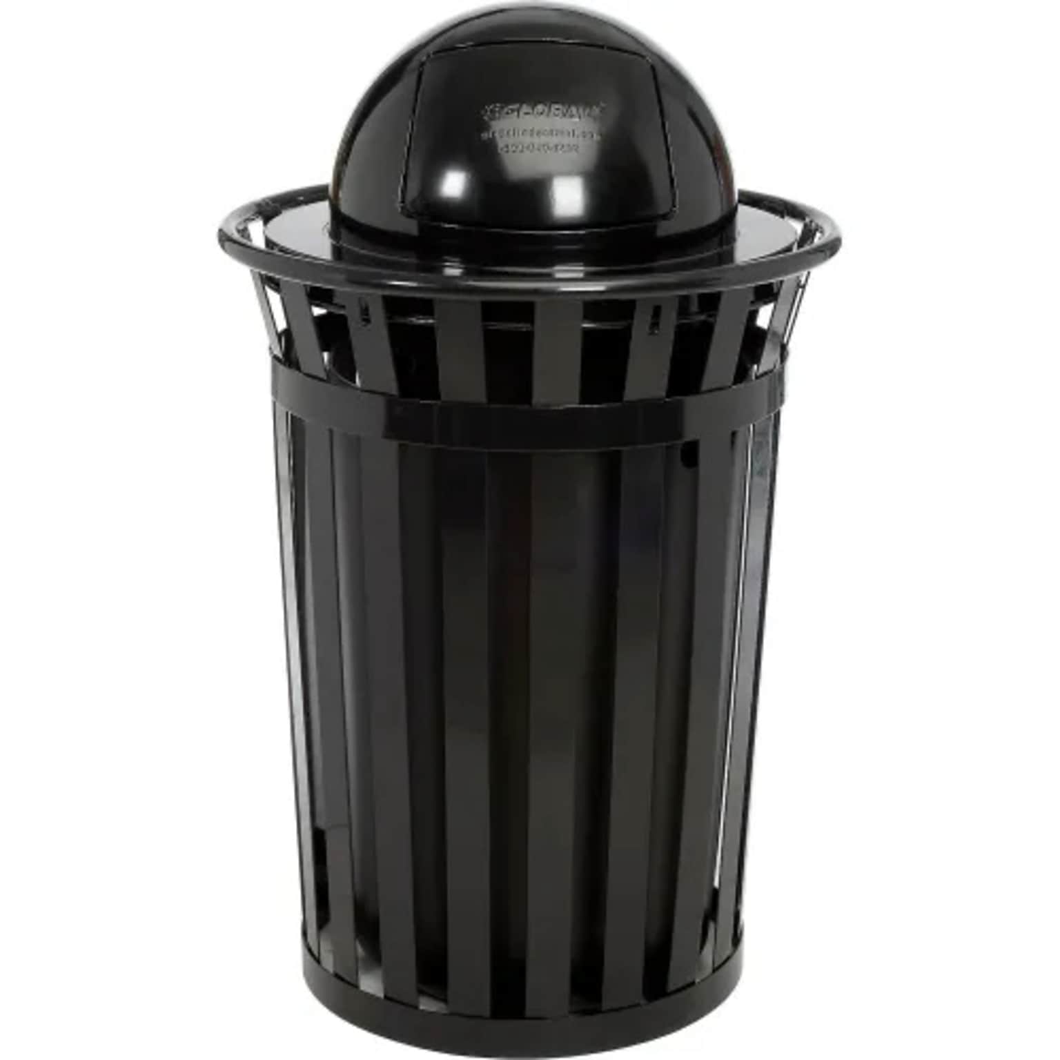 Global Industrial Outdoor Slatted Steel Trash Can w/ Dome Lid, 36 Gallon, Black (261944BK)