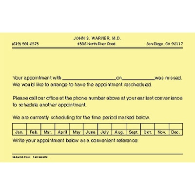 Custom Appointment Appointmentors, 3.5 x 5.5, 110# Canary Index Stock, Perforated Business Card, B