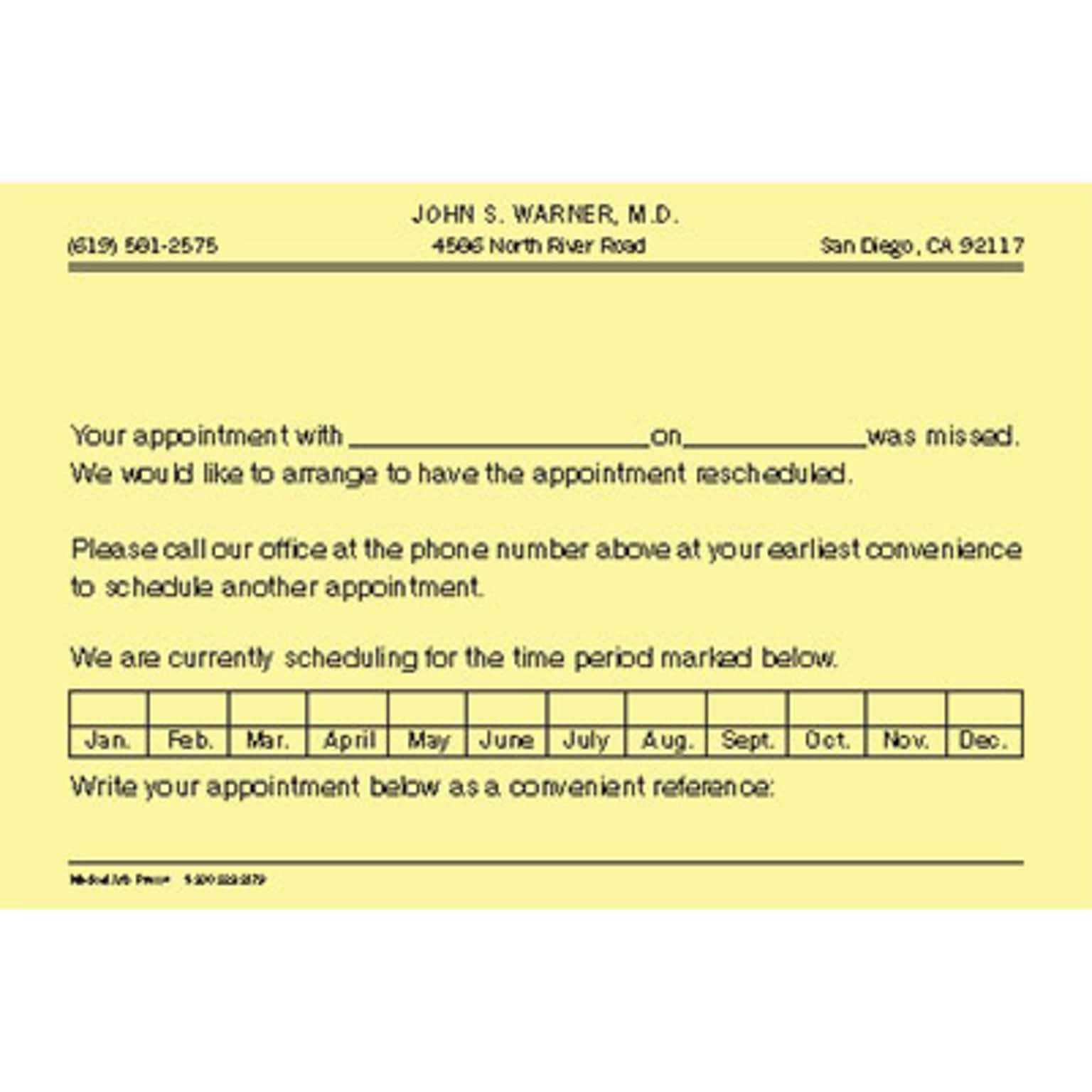 Custom Appointment Appointmentors, 3.5 x 5.5, 110# Canary Index Stock, Perforated Business Card, Black Ink, 1-Sided, 100/Pk