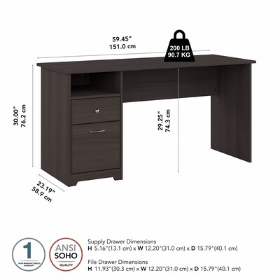 Bush Furniture Cabot 60"W Computer Desk with Drawers, Heather Gray (WC31760)