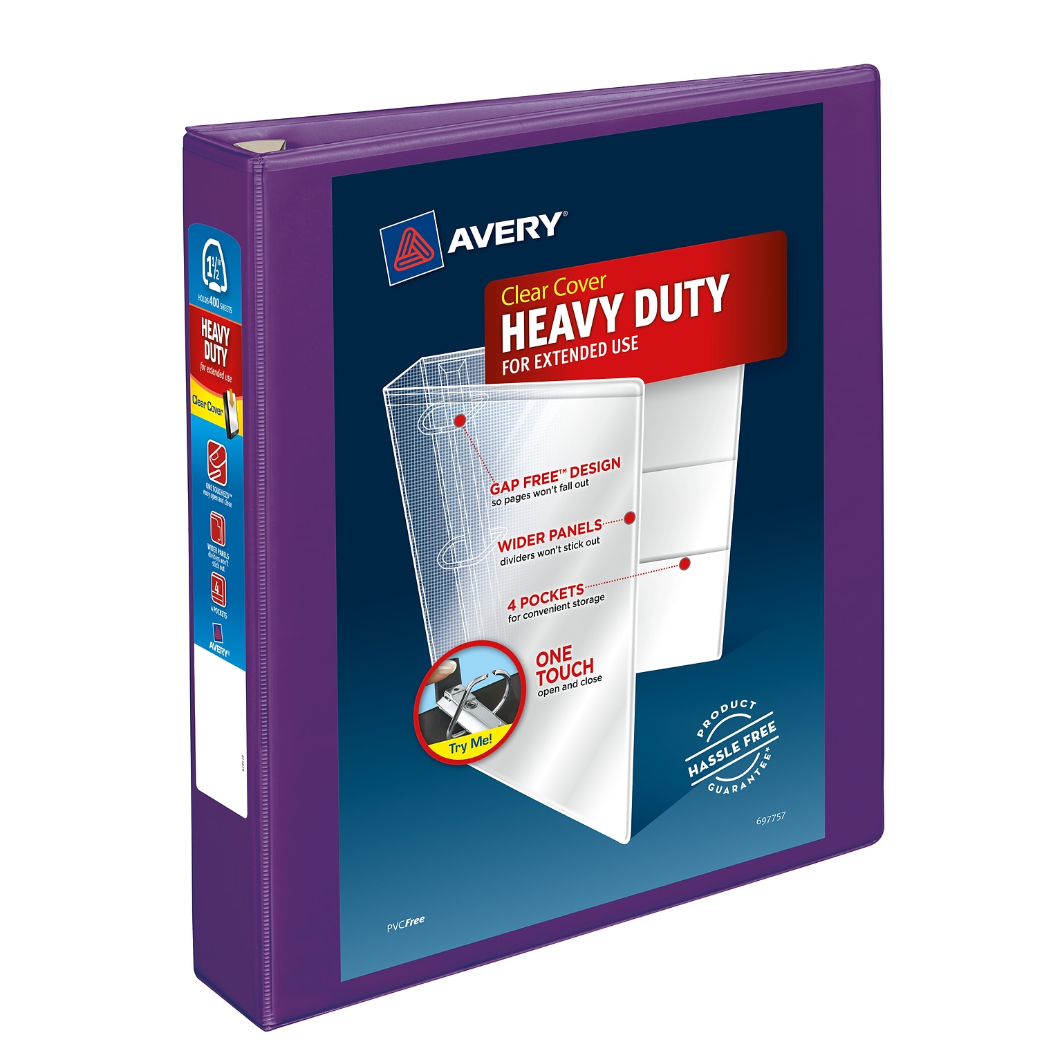 Avery Heavy Duty 1 1/2 3-Ring View Binders, One Touch EZD Ring, Purple (79774)