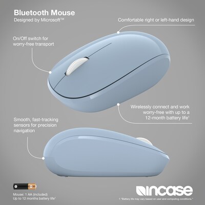 Incase Designed by Microsoft Bluetooth Wireless Ambidextrous Optical Mouse, Pastel Blue (RJN-00013)