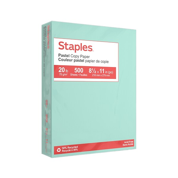 Staples Pastel 30% Recycled Color Copy Paper, 20 lbs., 8.5