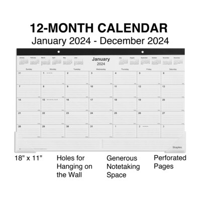 2025 Staples 18" x 11" Desk Pad Calendar, Black (ST17392-25)