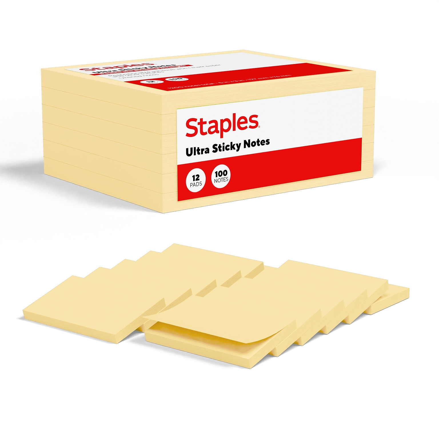 Staples Ultra Sticky Notes, 3 x 5, Sunshine Collection, 100 Sheets/Pad, 12 Pads/Pack (ST62890)