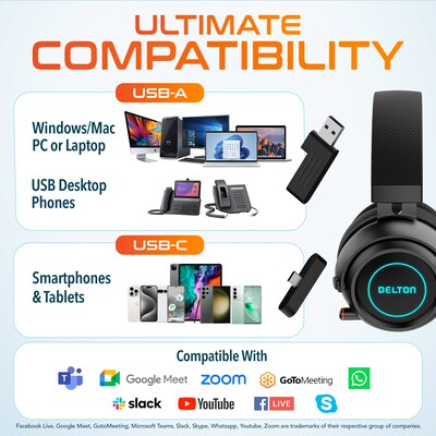 Delton G520 Wireless Noise Canceling Bluetooth Stereo Business/Gaming Over-the-Ear Computer Headset, Black (DBHG520)