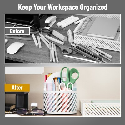 Mind Reader 4-Compartment Rotating Metal Desk Organizer, White (MOSBASK-WHT)