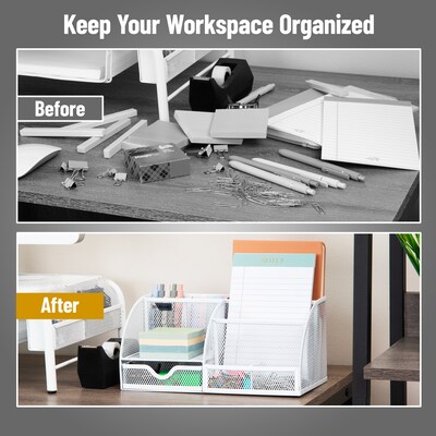Mind Reader 7-Compartment Metal Desk Organizer File and Accessory Storage, White (JOEORG-WHT)